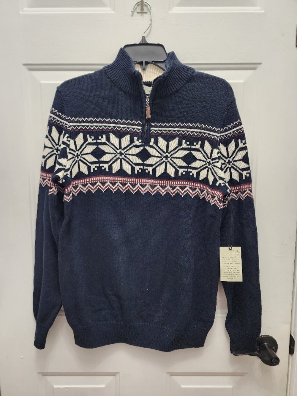 NWT Aspen Men's Long Sleeve Navy Quarter Zip Fair Isle Snowflake Sweater Size S